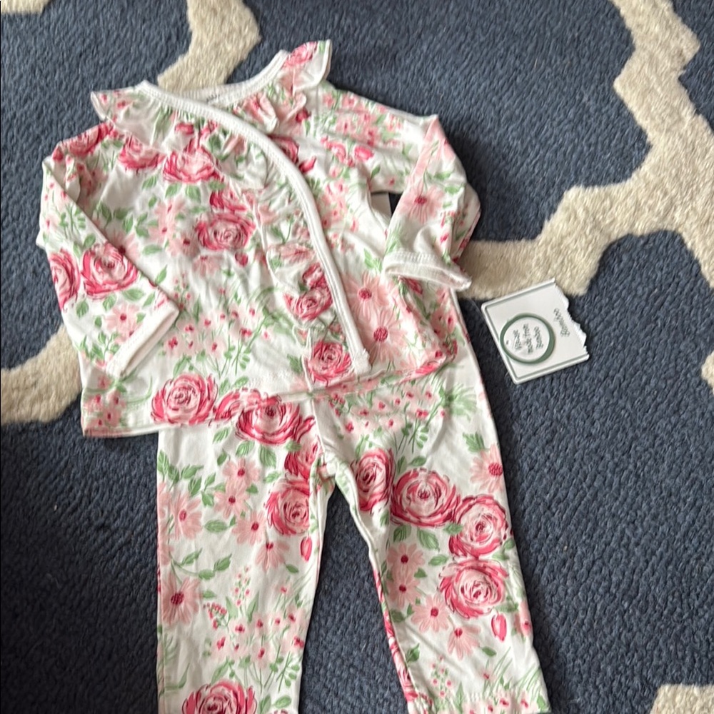 Floral baby outfit- Pink and Green